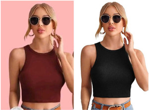 TUSI Casual Solid Women Black Top