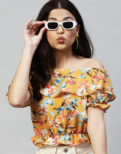 Selvia Casual Printed Women Yellow Top