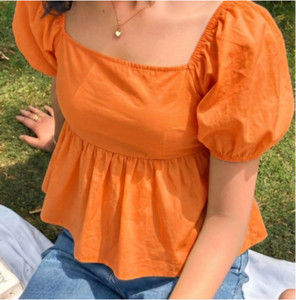 VYMO Casual Solid Women Orange Top