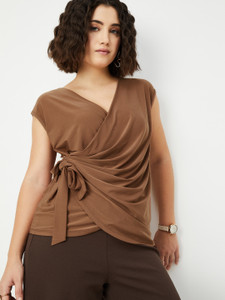 MAX Casual Solid Women Brown Top