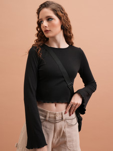 Tokyo Talkies Casual Solid Women Black Top