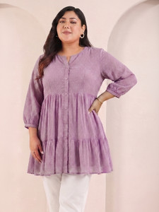 Janasya Casual Self Design Women Purple Top