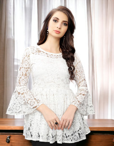 REZOVA Casual Lace Women White Top