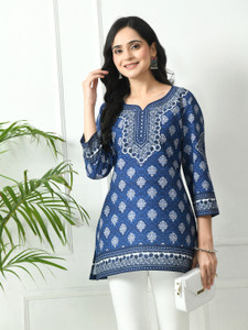 Meesan Casual Printed Women Blue Top