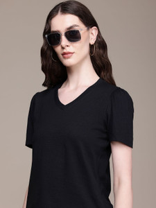 Roadster Casual Solid Women Black Top