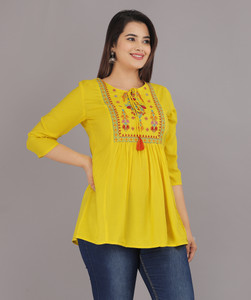BADTHUNIA FAB Casual Embroidered Women Multicolor Top