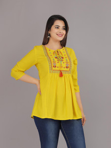 BADTHUNIA FAB Casual Embroidered Women Multicolor Top