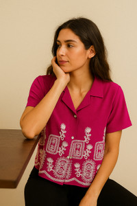 SWARA ART Casual Embroidered Women Pink, Maroon Top