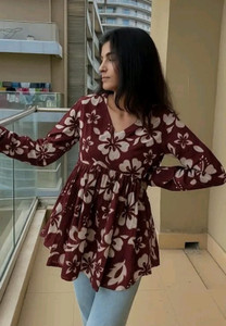 Bhuteshwar Fab Party Printed Women Maroon Top