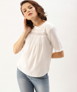 Stylistico Casual Half Sleeve Solid Women White Top