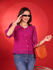 Fashion2wear Casual Printed Women Pink Top