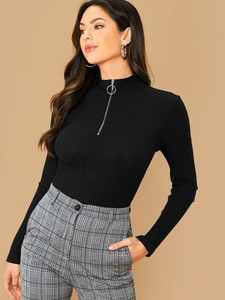 STYLE PREZONE Casual Solid Women Black Top
