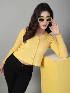RIGO Casual Solid Women Yellow Top