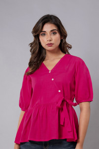 Fab Star Casual Solid Women Pink Top