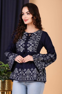 Bhiterwal Casual Printed Women Dark Blue, White Top