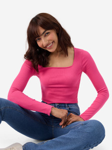 The Souled Store Casual Solid Women Pink Top