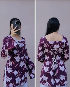 badthuniya fab Casual Floral Print Women Blue Top
