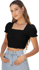london belly Casual Solid Women Black Top