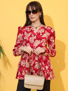 Honky Tonky Casual Printed Women Red Top