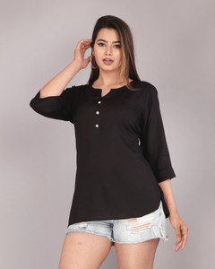 RJ FASHION Casual Solid Women Black Top