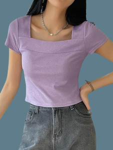 DR Brand Casual Solid Women Purple Top