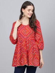 DIVENA Casual Printed Women Red Top