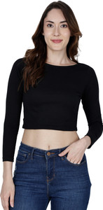 DUDSTUCKER Casual Solid Women Black Top