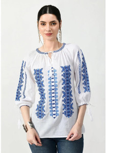 VAAMII Casual Embroidered Women White Top