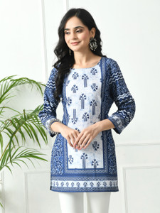 Meesan Casual Printed Women Blue Top