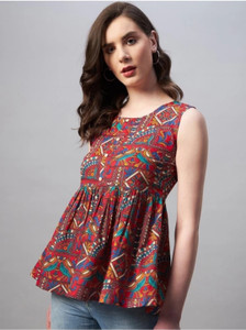 AK FUSION Party Printed Women Red Top