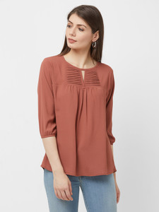GO.4.IT Casual 3/4 Sleeve Solid Women Orange Top