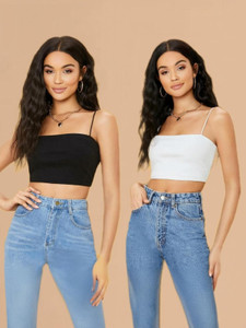 CotiQ Casual Solid Women Black, White Top