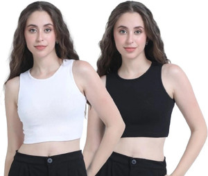 Chroma Style Casual Solid Women White, Black Top