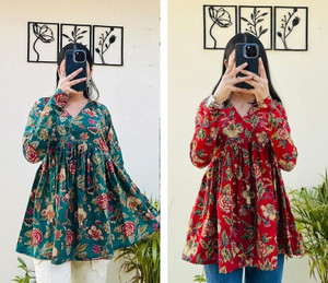 BIBHATSU Casual Floral Print Women Black, Blue Top