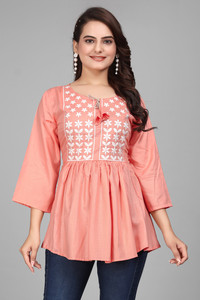 Atierking Formal Embroidered Women Pink Top