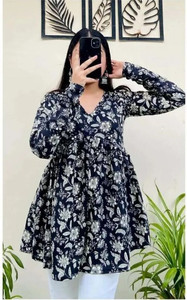 VANKAR Casual Floral Print Women Black Top