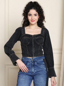 Puella Casual Solid Women Black Top