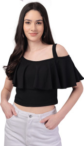 Mehrang Casual Solid Women Black Top