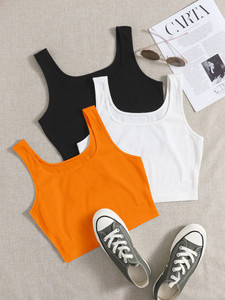 Berry Bird Casual Solid Women Orange Top