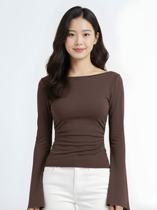 HappyBestie Casual Solid Women Brown Top