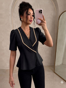 ICEVILA Casual Solid Women Black Top