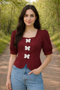 Stitchvila Casual Self Design Women Maroon Top