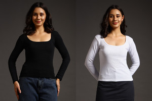 swaggish Casual Solid Women Black, White Top