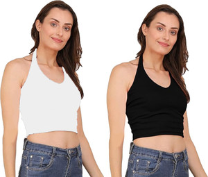 SriSaras Casual Solid Women White, Black Top