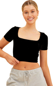 Stars and You Casual Solid Women Black Top