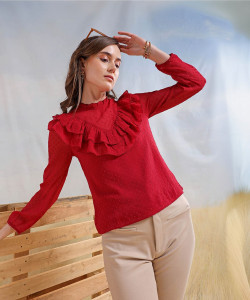 Freehand by The Indian Garage Co. Casual Solid Women Red Top
