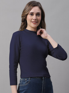 FBAR Casual Solid Women Dark Blue Top