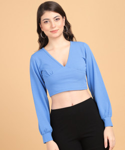 METRONAUT Casual Solid Women Light Blue Top