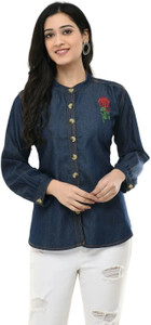 Maahi Casual 3/4 Sleeve Embroidered Women Blue Top