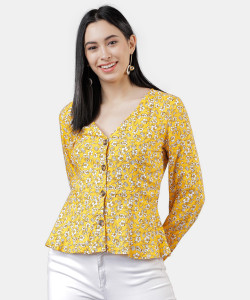 Tokyo Talkies Casual Full Sleeve Solid Women Yellow Top
